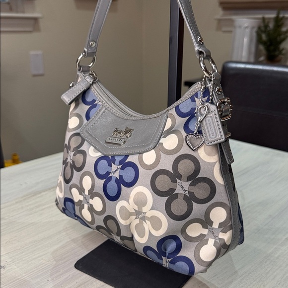 Coach Handbags - Coach Opt Art Silk Gray and Blue Floral Shoulder Bag